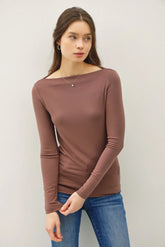 BASIC BOAT NECK LONG SLEEVE KNIT TOP