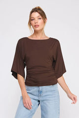 DOUBLE KNIT ANGEL SLEEVE CINCH SIDE TOP