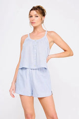 STRIPE BUTTON DOWN AIRY SLEEVELESS TOP