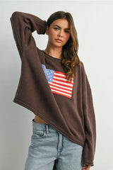 AMERICAN FLAG GRAPHIC LONG SLEEVE SWEATER