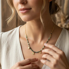 EARTHY GREEN GOLD CHARM NECKLACE