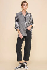 MIXED COTTON LINEN BLEND BUTTON FRONT SHIRT