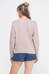 CABLE KNIT PATTERN POINTELLE SWEATER