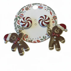 FESTIVE GINGERBREAD MAN & PEPPERMINT DANGLE EARRINGS