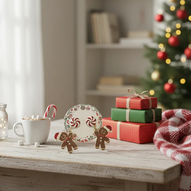 FESTIVE GINGERBREAD MAN & PEPPERMINT DANGLE EARRINGS