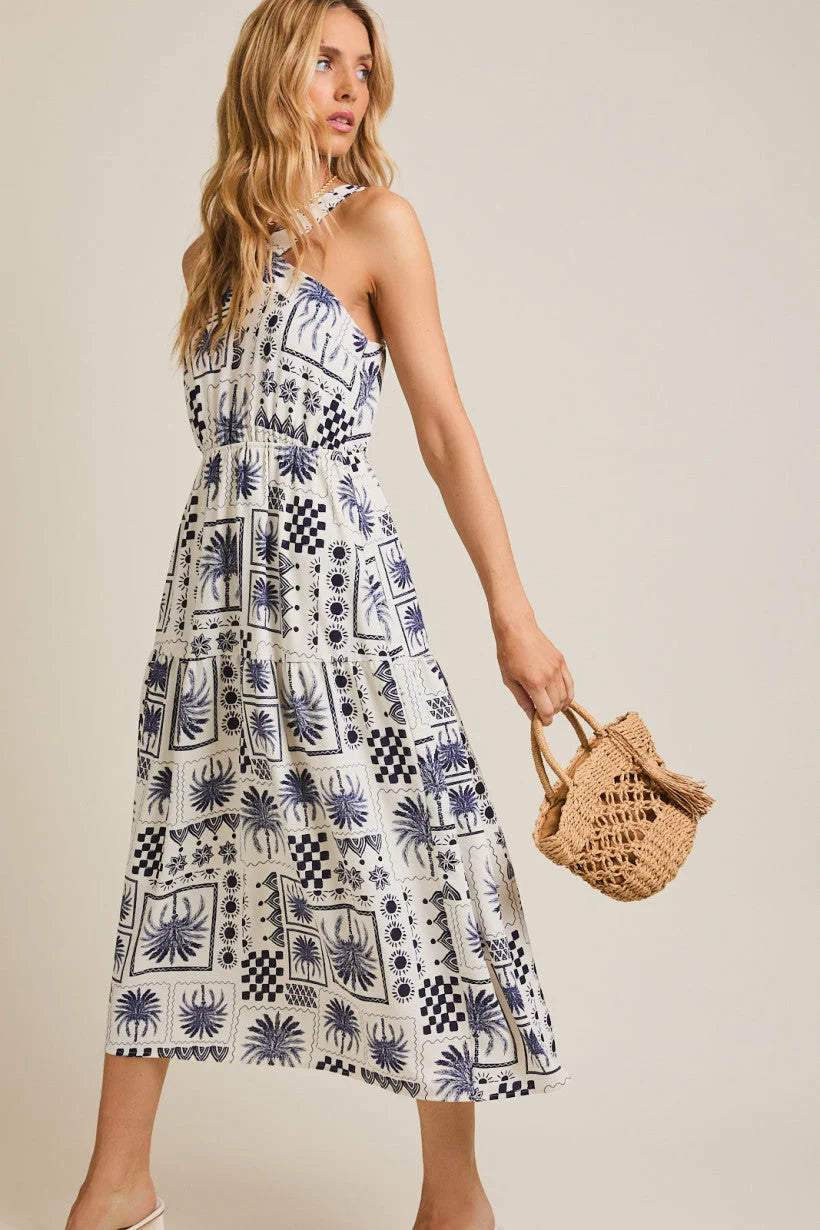 HALTER NECK ABSTRACT PRINT DRESS