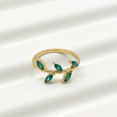 GOLD EMERALD LEAF VINE RING