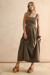 STITCH FRONT PLEATED DETAIL DRESS