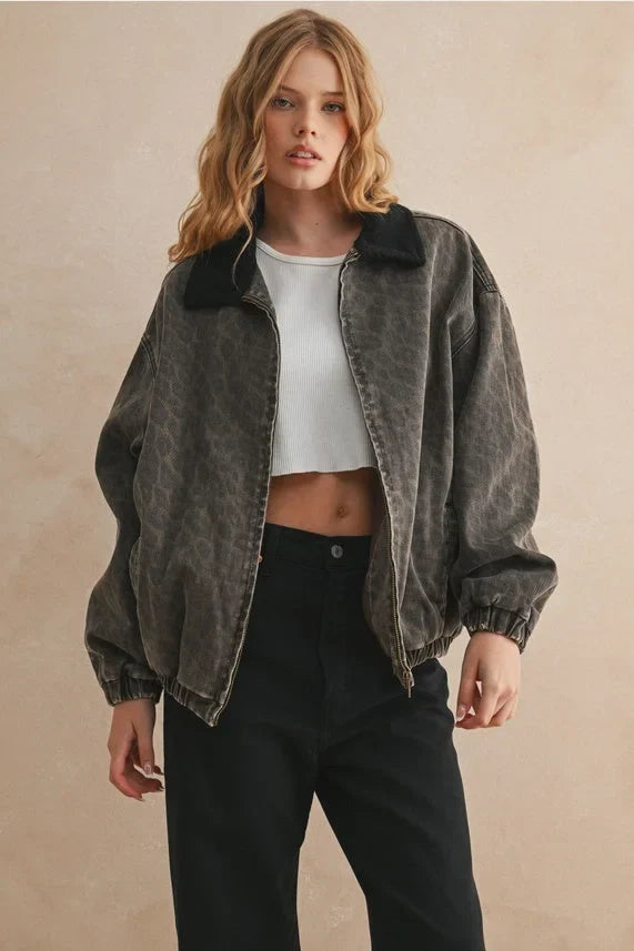 LEOPARD PRINTED BOMBER JACKET