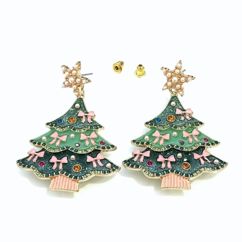 FESTIVE CHRISTMAS TREE PEARL & CRYSTAL DANGLE EARRINGS
