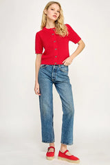 PUFF SLEEVE RIBBON DETAIL CROCHET CARDIGAN TOP