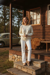 ROUND NECK LONG SLEEVE EMBROIDERED SWEATER