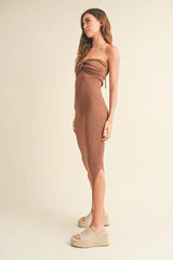 HALTER NECK KNIT LONG SLIT DRESS