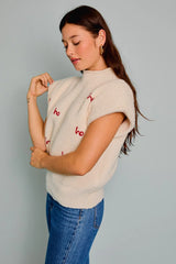 MOCK NECK POWER SHOULDER 'HO HO HO' SWEATER TOP