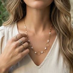 GOLD PEARL BOHEMIAN DISC NECKLACE