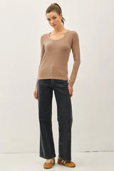 WASHED BASIC SCOOP NECK RIBBED SHIRT
