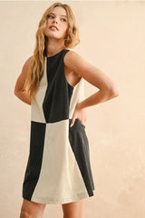 CORDUROY COLOR BLOCK MINI DRESS