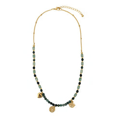 EARTHY GREEN GOLD CHARM NECKLACE