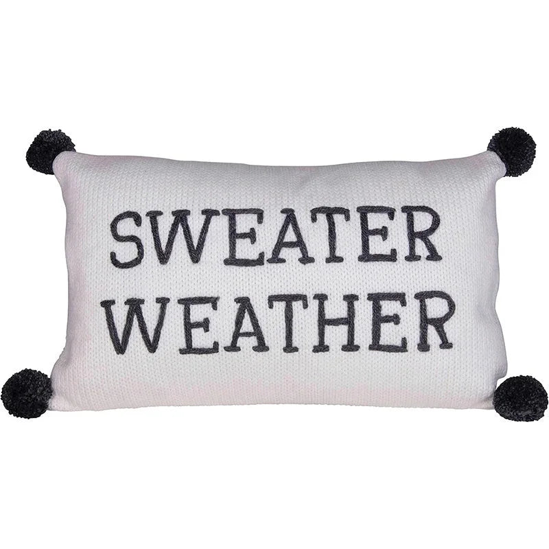 SWEATER WEATHER EMBROIDERED COTTON KNIT LUMBAR POMS PILLOWS