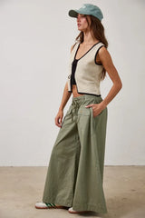 CONTRAST LINEN COTTON KNITTED TIE FRONT VEST TOP