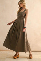 STITCH FRONT PLEATED DETAIL DRESS