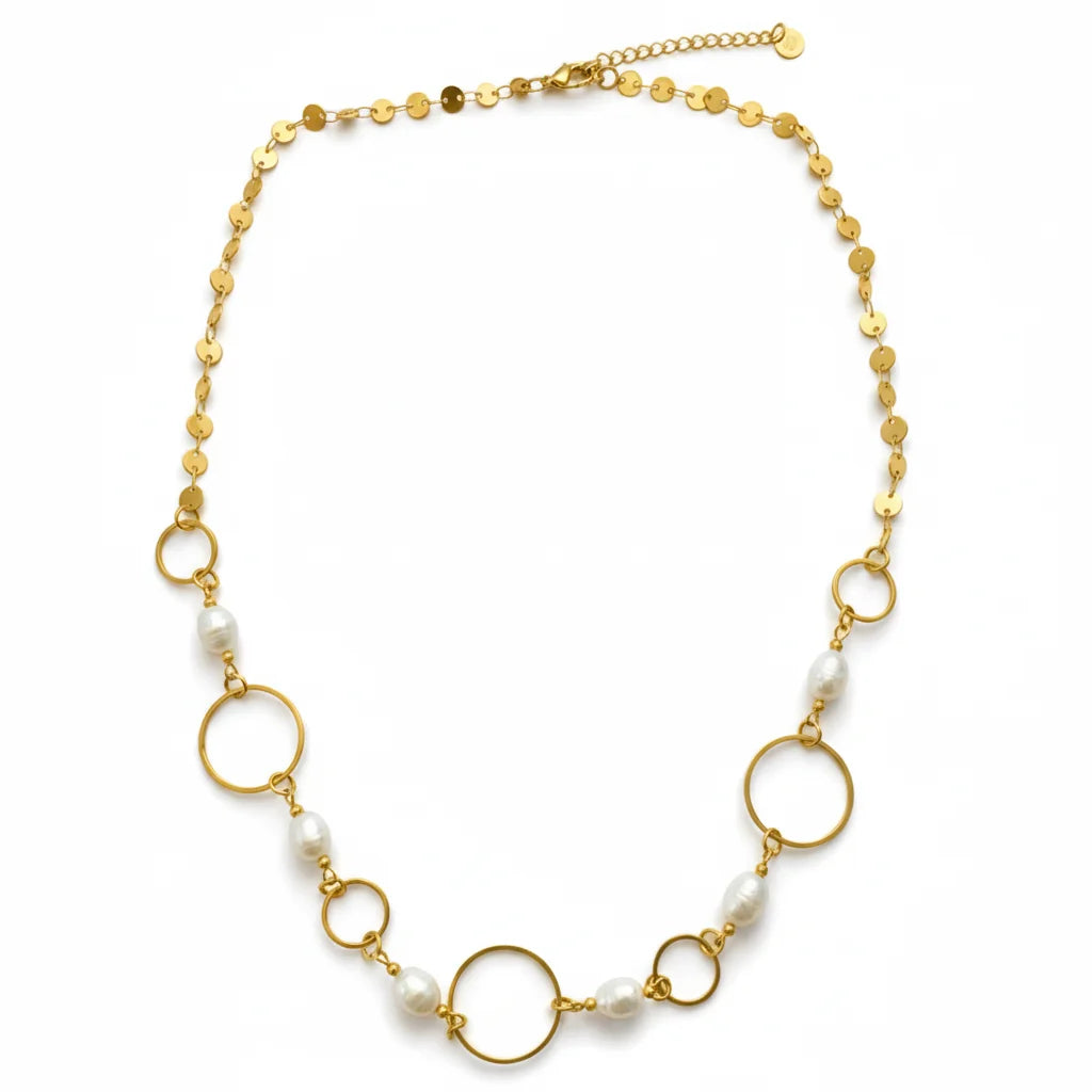 GOLD PEARL BOHEMIAN DISC NECKLACE