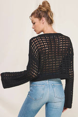 LONG FLARED SLEEVE OPEN WEAVE SWEATER